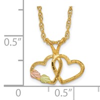 10K and 12K Tri-color Black Hills Gold Double Heart and Leaves 14K Gold-filled Chain Necklace, 18" view 3