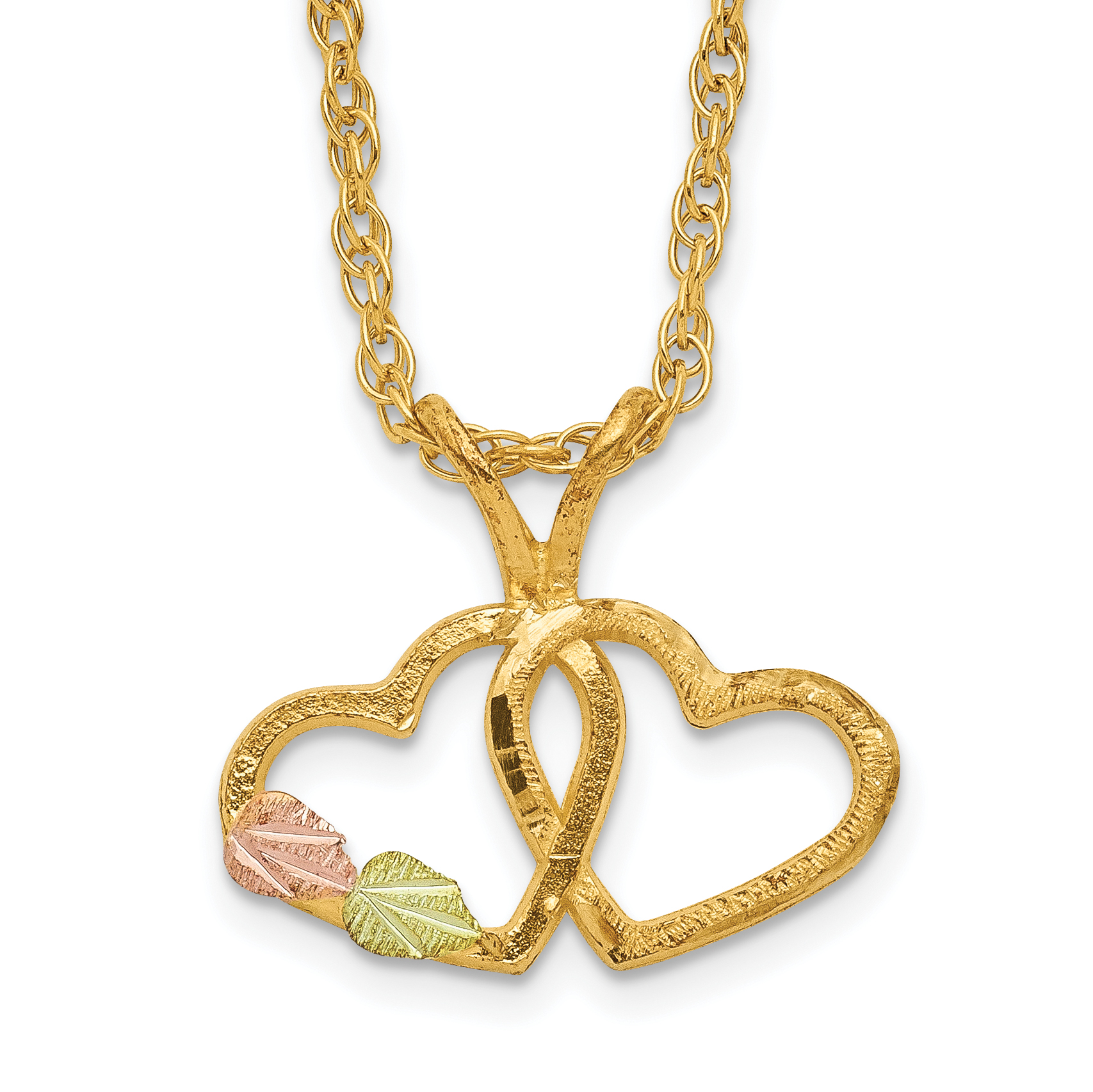 10k Tri-Color Black Hills Gold Double Heart Necklace (10BH688-18)