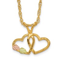 10K and 12K Tri-color Black Hills Gold Double Heart and Leaves 14K Gold-filled Chain Necklace, 18" view 1