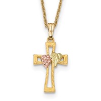 10K and 12K Tri-color Black Hills Gold Grapes and Leaf on Cross 14K Gold-filled Chain Necklace, 18" view 1