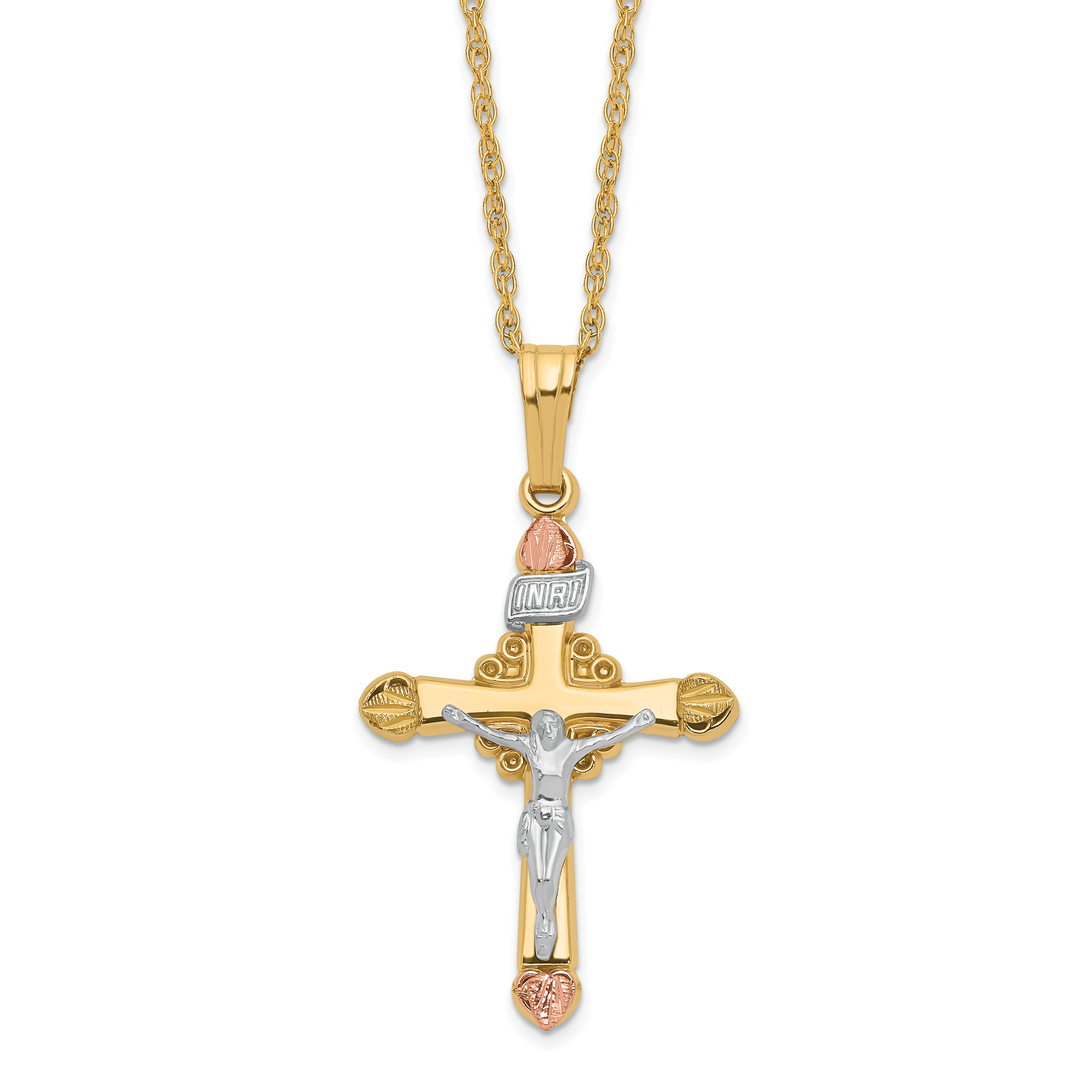 10k & 14k Gold Filled w/ 12k Accents Cross Necklace (10BH691-18)