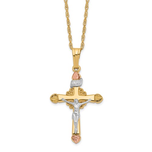 10K and 12K Black Hills Gold Crucifix 14K Gold-filled Chain Necklace, 18"