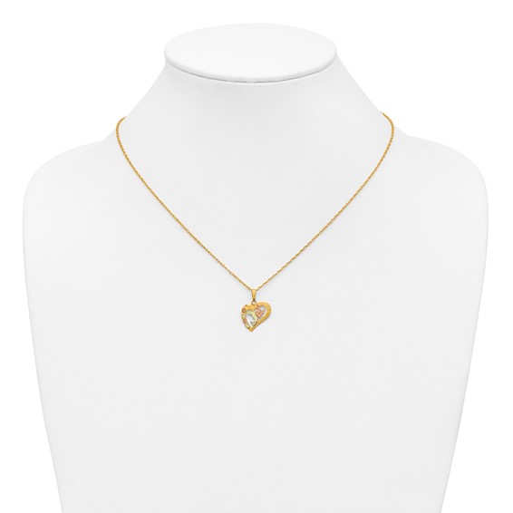 10k Tri-Color Black Hills Gold Hummingbird in Heart Necklace