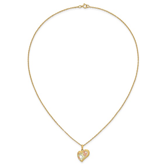 10k Tri-Color Black Hills Gold Hummingbird in Heart Necklace