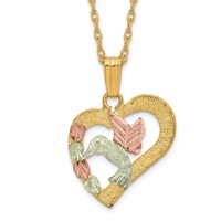 10K and 12K Tri-color Black Hills Gold Hummingbird in Heart 14K Gold-filled Chain Necklace, 18" view 1