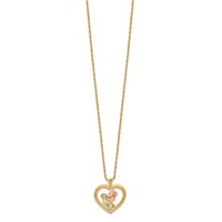 10K and 12K Tri-color Black Hills Gold Rosebud and Leaf in Heart 14K Gold-filled Chain Necklace, 18" view 2