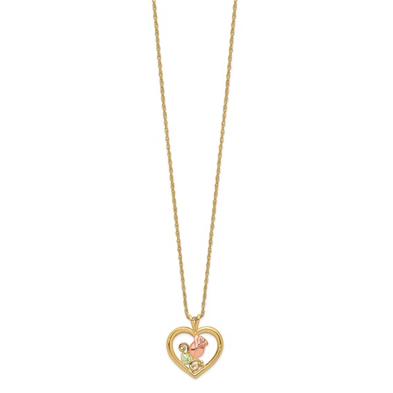 10k Tri-Color Black Hills Gold Rose in Heart Necklace