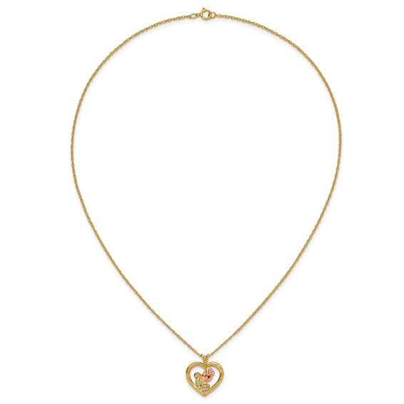 10k Tri-Color Black Hills Gold Rose in Heart Necklace
