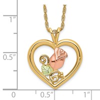 10K and 12K Tri-color Black Hills Gold Rosebud and Leaf in Heart 14K Gold-filled Chain Necklace, 18" view 3