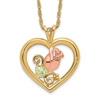 10K and 12K Tri-color Black Hills Gold Rosebud and Leaf in Heart 14K Gold-filled Chain Necklace, 18" view 1