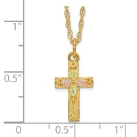 10K and 12K Tri-color Black Hills Gold Leaves on Cross 14K Gold-filled Chain Necklace, 18" view 3