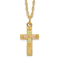 10K and 12K Tri-color Black Hills Gold Leaves on Cross 14K Gold-filled Chain Necklace, 18" view 1