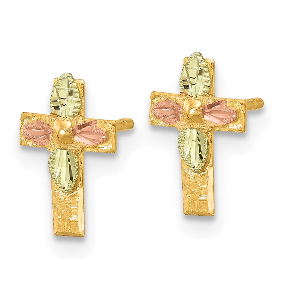 10k Tri-Color Black Hills Gold Cross Earrings (10BH697)