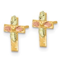 10K and 12K Tri-color Black Hills Gold Leaves on Small Cross Post Earrings view 2
