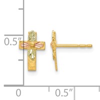 10K and 12K Tri-color Black Hills Gold Leaves on Small Cross Post Earrings view 4