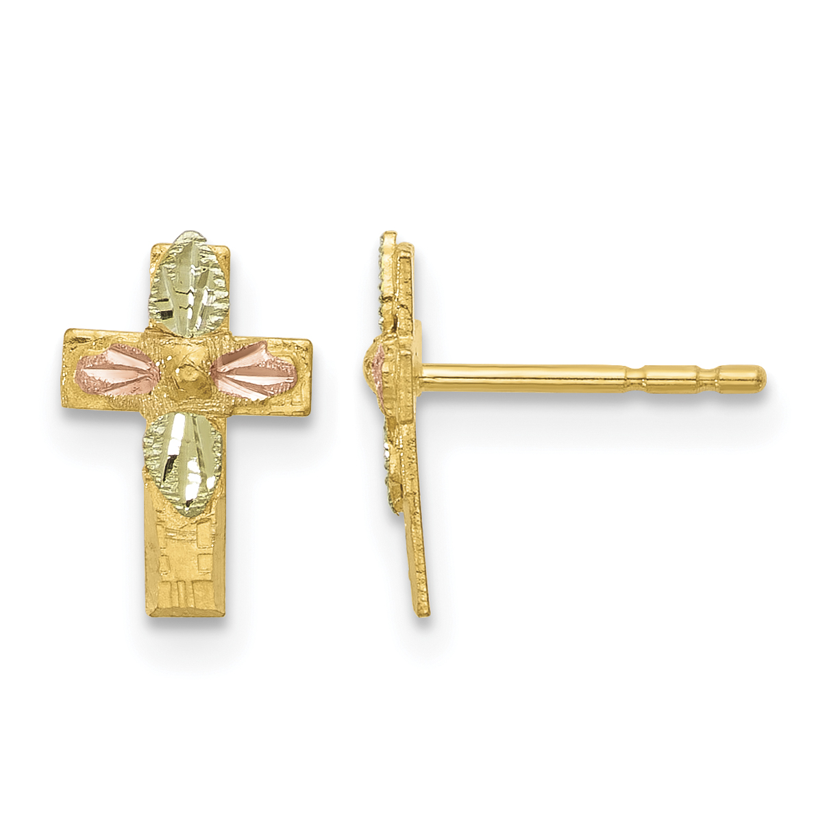 10k Tri-Color Black Hills Gold Cross Earrings (10BH697)