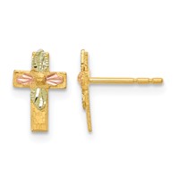 10K and 12K Tri-color Black Hills Gold Leaves on Small Cross Post Earrings view 1