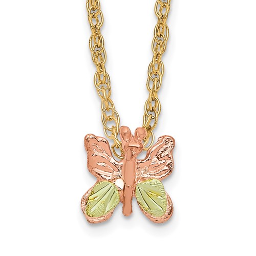 10K and 12K Tri-color Black Hills Gold Butterfly 14K Gold-filled Chain Necklace, 18"