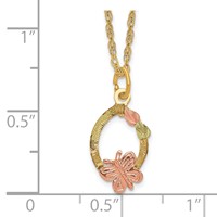 10K and 12K Tri-color Black Hills Gold Butterfly and Leaves on Oval 14K Gold-filled Chain Necklace, 18" view 3