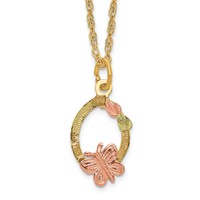 10K and 12K Tri-color Black Hills Gold Butterfly and Leaves on Oval 14K Gold-filled Chain Necklace, 18" view 1