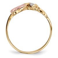10K and 12K Tri-color Black Hills Gold 0.05 Carat Diamond Rosebud and Leaf Ring view 2