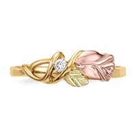 10K and 12K Tri-color Black Hills Gold 0.05 Carat Diamond Rosebud and Leaf Ring view 4