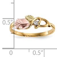 10K and 12K Tri-color Black Hills Gold 0.05 Carat Diamond Rosebud and Leaf Ring view 5