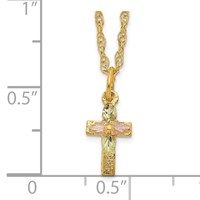 10K and 12K Tri-color Black Hills Gold Leaves on Small Cross 14K Gold-filled Chain Necklace, 18" view 3