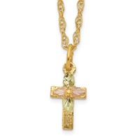 10K and 12K Tri-color Black Hills Gold Leaves on Small Cross 14K Gold-filled Chain Necklace, 18" view 1