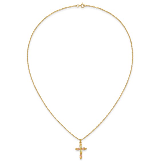 10k Tri-Color Black Hills Gold Cross Necklace