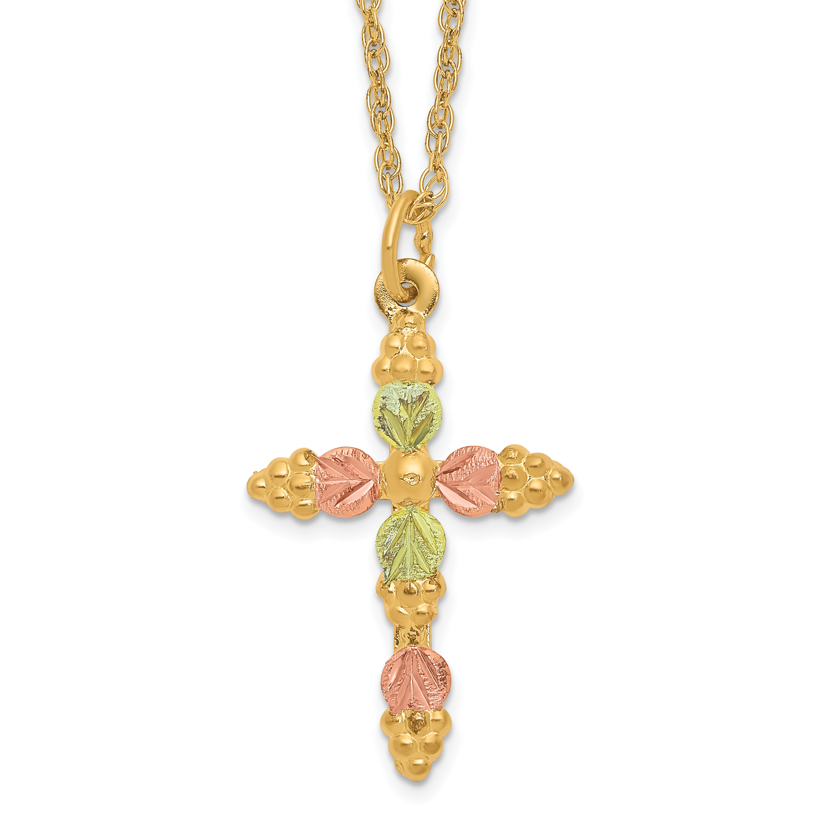 10k Tri-Color Black Hills Gold Cross Necklace (10BH704-18)
