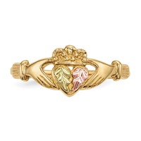 10K and 12K Tri-color Black Hills Gold Leaves on Heart Claddagh Ring view 4