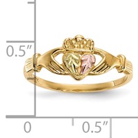 10K and 12K Tri-color Black Hills Gold Leaves on Heart Claddagh Ring view 5