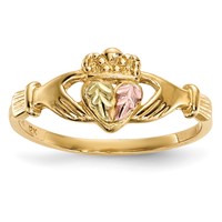 10K and 12K Tri-color Black Hills Gold Leaves on Heart Claddagh Ring view 1