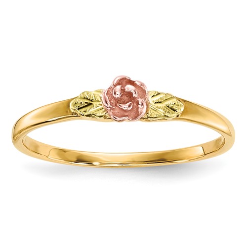 10K and 12K Tri-color Black Hills Gold Rose and Leaves Ring