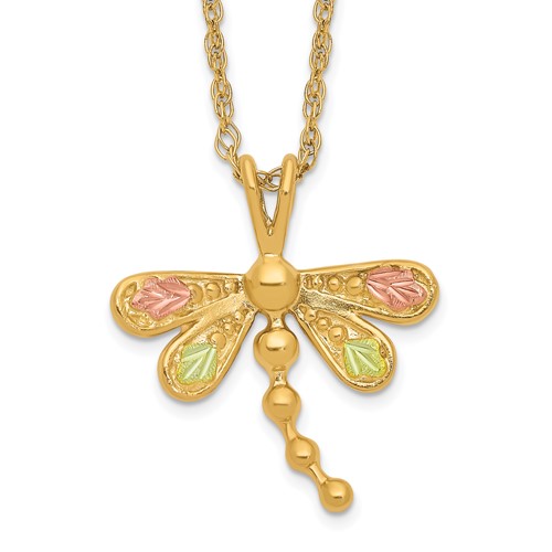 10K and 12K Tri-color Black Hills Gold Dragonfly 14K Gold-filled Chain Necklace, 18"