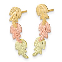 10K and 12K Tri-color Black Hills Gold 3-Leaves Post Earrings view 2