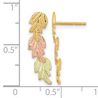 10K and 12K Tri-color Black Hills Gold 3-Leaves Post Earrings view 3