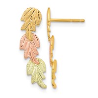 10K and 12K Tri-color Black Hills Gold 3-Leaves Post Earrings view 1