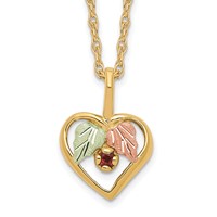 10K and 12K Tri-color Black Hills Gold Garnet and Leaves in Heart 14K Gold-filled Chain Necklace, 18" view 1