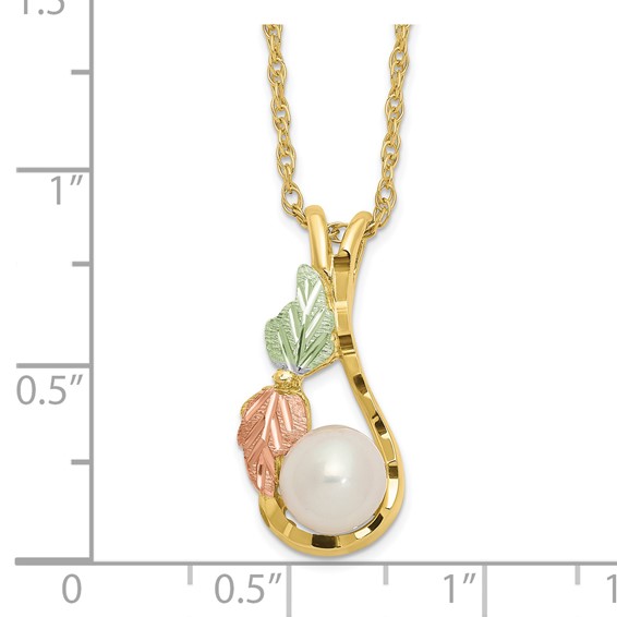 10K Tri-color w/12K Accents FWC Pearl Black Hills Gold Necklace