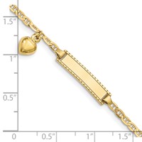 10K Yellow Gold Polished Solid Chain Solid Plate Puffed Heart Dangle Anchor Link 20x5mm Plate ID Bracelet - 6in view 3