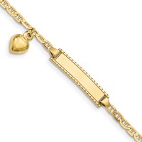 10K Yellow Gold Polished Solid Chain Solid Plate Puffed Heart Dangle Anchor Link 20x5mm Plate ID Bracelet - 6in view 1