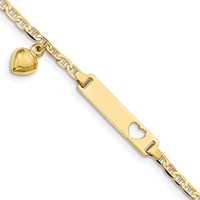 10K Polished Solid Chain Solid Plate Cut-out Heart with Puffed Heart Dangle Anchor Link 22x5mm Plate 6 Inch ID Bracelet view 1