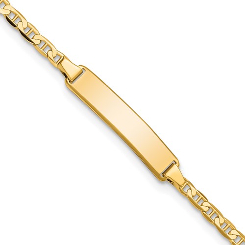 10K Yellow Gold Solid Chain Solid Plate Flat Anchor Link 20x 4mm Plate ID Bracelet, 6"