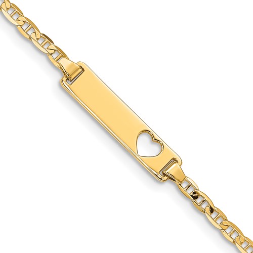 10K Yellow Gold Polished Solid Chain Solid Plate Anchor Link Cut-out Heart 21x 5mm Plate ID Bracelet, 5.5"