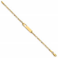 10K Yellow Gold Polished Solid Chain Solid Plate Figaro Link Cut-out Heart 21x5mm Plate ID Bracelet - 6in view 2