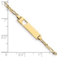 10K Yellow Gold Polished Solid Chain Solid Plate Figaro Link Cut-out Heart 21x5mm Plate ID Bracelet - 6in view 3