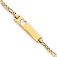 10K Yellow Gold Polished Solid Chain Solid Plate Figaro Link Cut-out Heart 21x5mm Plate ID Bracelet - 6in view 1