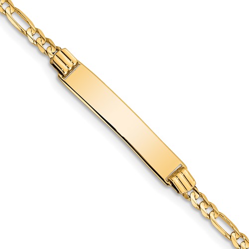 10K Yellow Gold Polished Solid Chain Solid Plate Figaro Link 26x 5mm Plate ID Bracelet, 6"